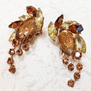 Gorgeous Vintage Judy Lee Clip On Earrings With Colorful Rhnestones